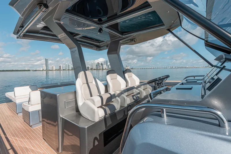Slide: The Image of Luxurious 2021 Pardo Yachts 43 with sleek design, spacious seating, and stunning waterfront views. - 29