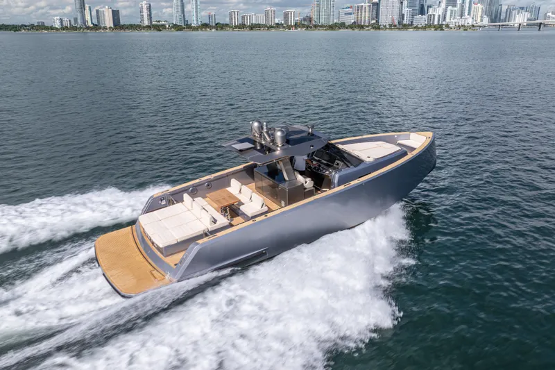 Slide: The Image of 2021 Pardo Yachts 43 cruising near city skyline on calm waters. - 7