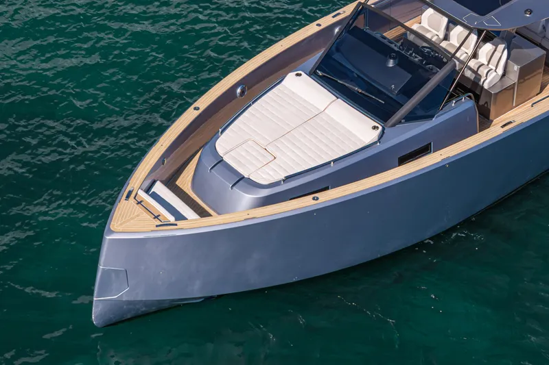 Slide: The Image of 2021 Pardo Yachts 43 luxury yacht on clear blue water, showcasing sleek design. - 15