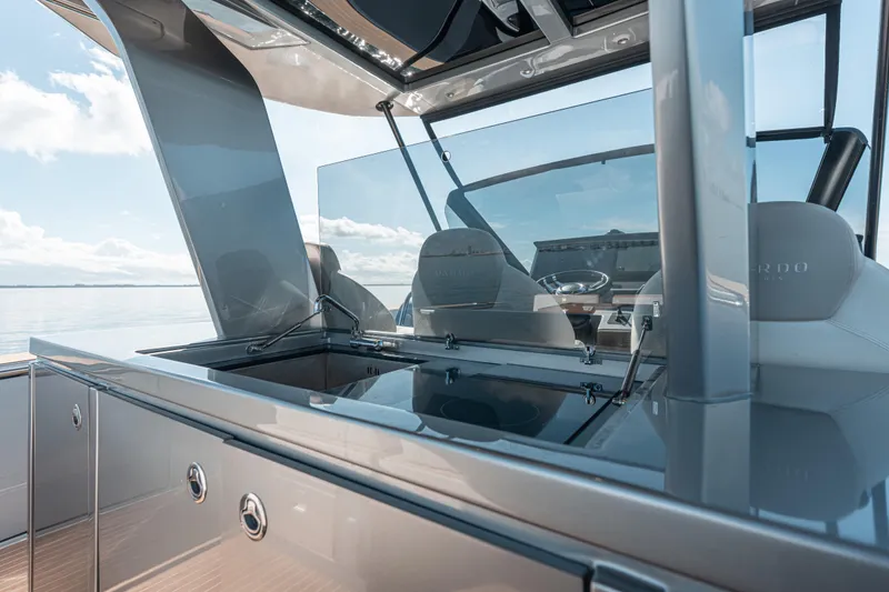 Slide: The Image of 2021 Pardo Yachts 43 cockpit with sleek design and modern helm station. - 23