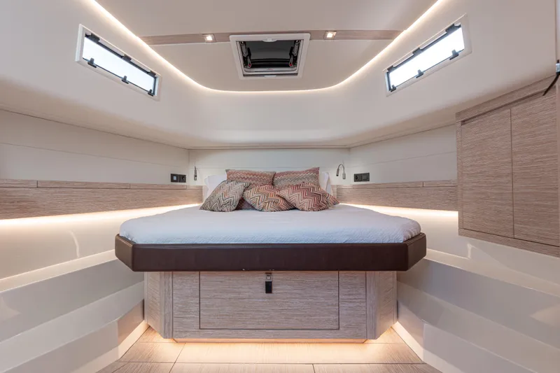 Slide: The Image of Luxurious cabin interior of 2021 Pardo Yachts 43 with modern design and ambient lighting. - 37