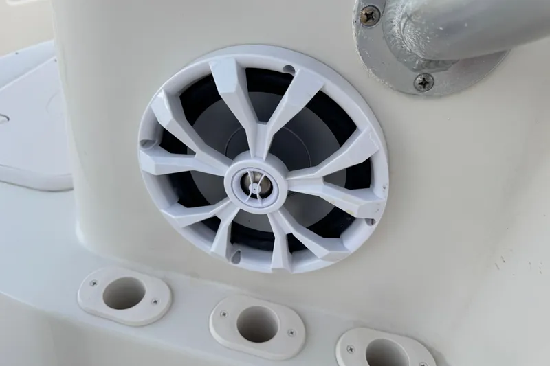 Slide: The Image of Close-up of a speaker on a 2016 Carolina Skiff 198 DLV boat. - 13