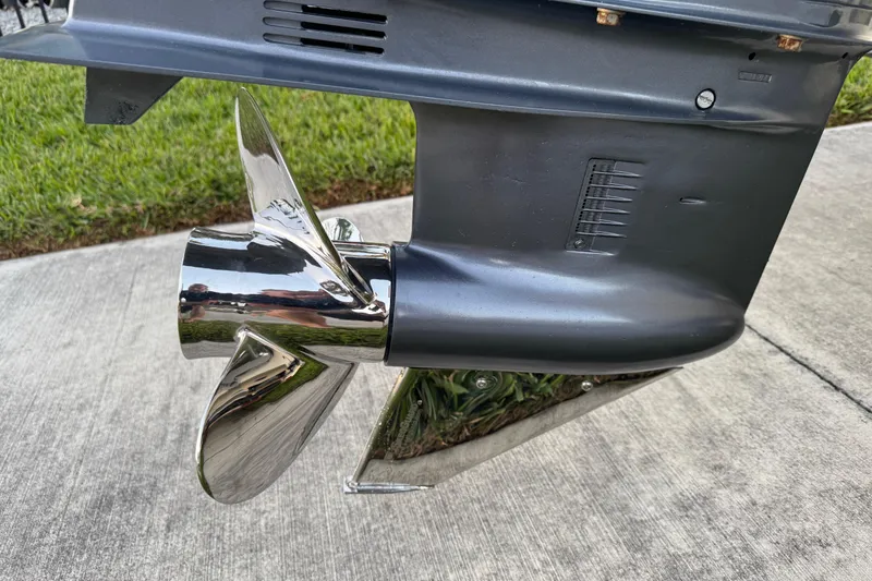 Slide: The Image of Close-up of a shiny boat propeller on a 2016 Carolina Skiff 198 DLV. - 6