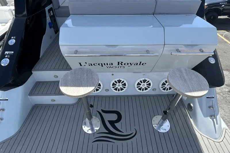 Slide: The Image of Luxury yacht L'ACQUA LR350, 2025 model, featuring elegant deck seating and stylish design. - 6
