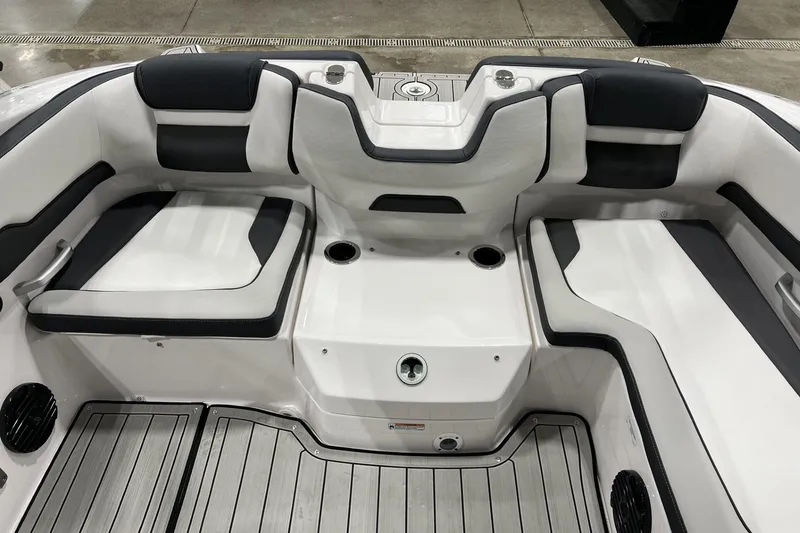 Slide: The Image of 2025 Yamaha Boats 195S interior with sleek seating and modern design. - 12