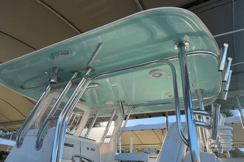 Slide: The Image of Freeman 33 boat with Mercury Verado engine, docked at Orange Beach, AL, 2013 model. - 10