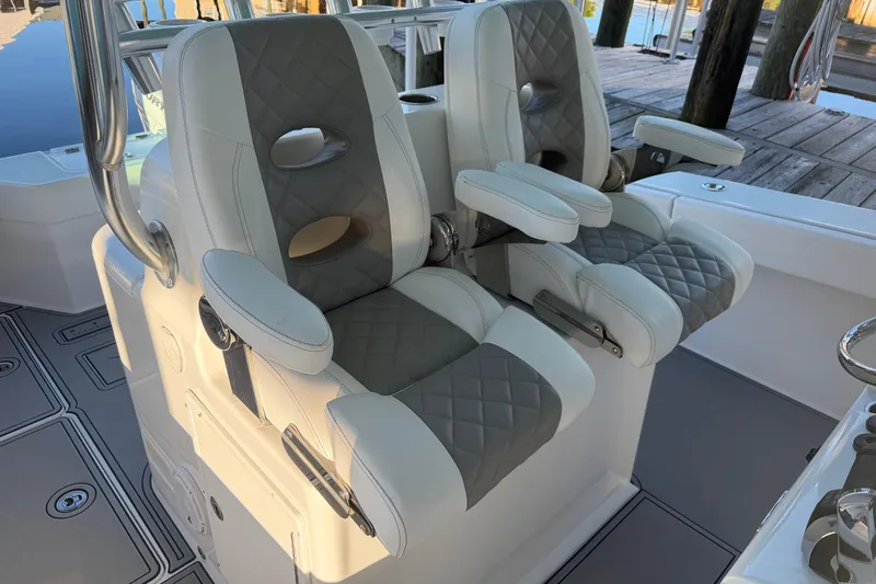 Slide: The Image of 2013 Freeman 33 boat interior with sleek design and modern features. - 19