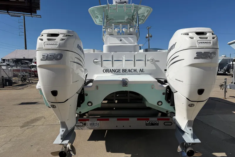 Slide: The Image of Freeman 33 boat with twin Mercury 350 engines, Orange Beach, AL, 2013 model. - 87