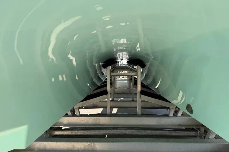 Slide: The Image of Interior view of Freeman 33 boat hull, 2013 model, showing structural details. - 89