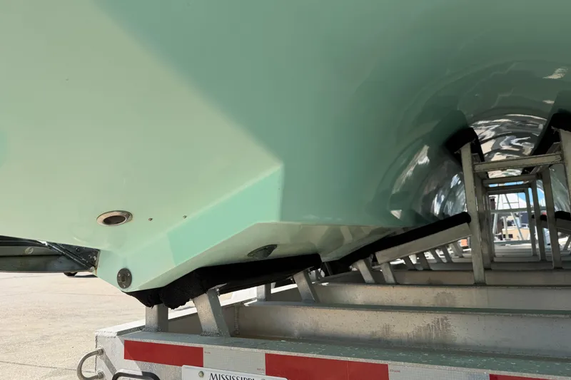 Slide: The Image of Freeman 33 boat hull on trailer, 2013 model, Mississippi location. - 90