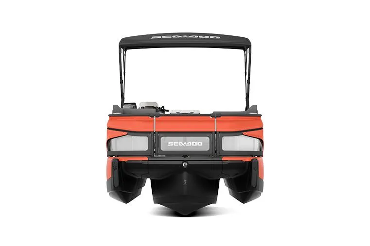 Slide: The Image of Manufacturer Provided Image: 2026 Sea-Doo Switch 16, rear view, orange and black design, with canopy. - 1