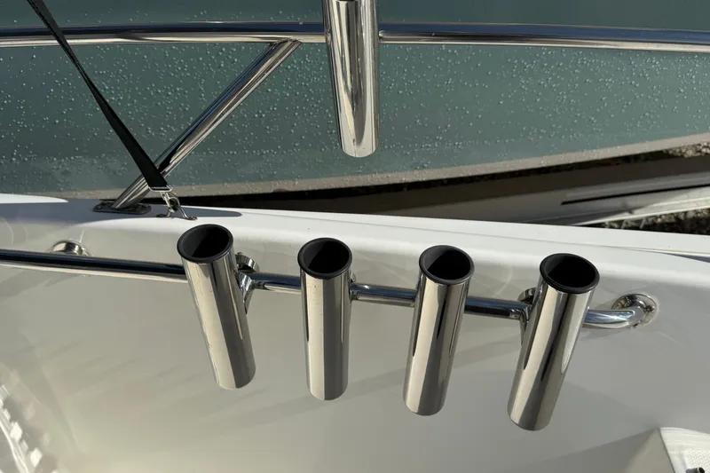 Slide: The Image of 2018 Boston Whaler 170 Super Sport boat interior with seating and console. - 8