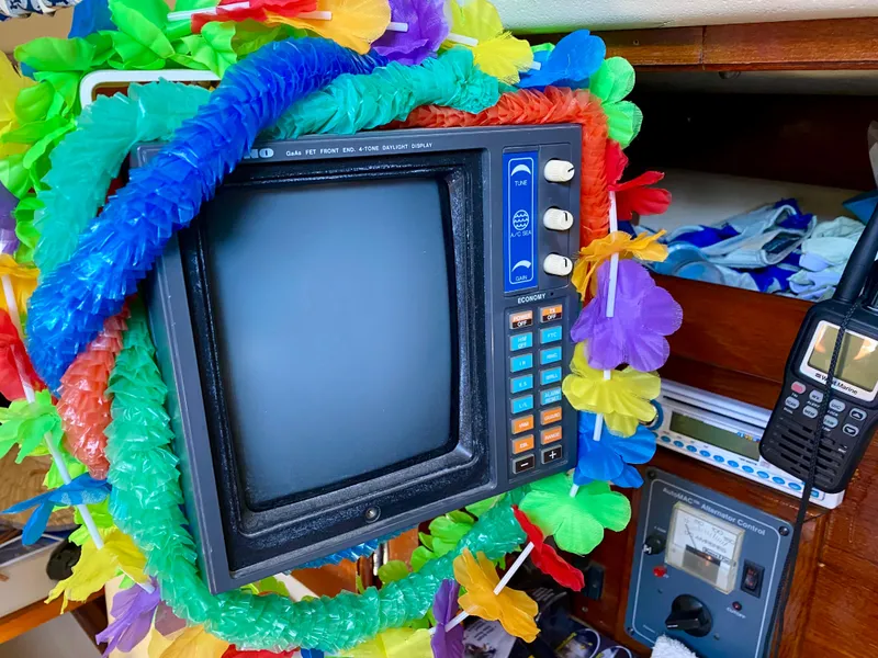 Slide: The Image of Colorful decorations on a Catalina 36 boat, 1989 model. - 28