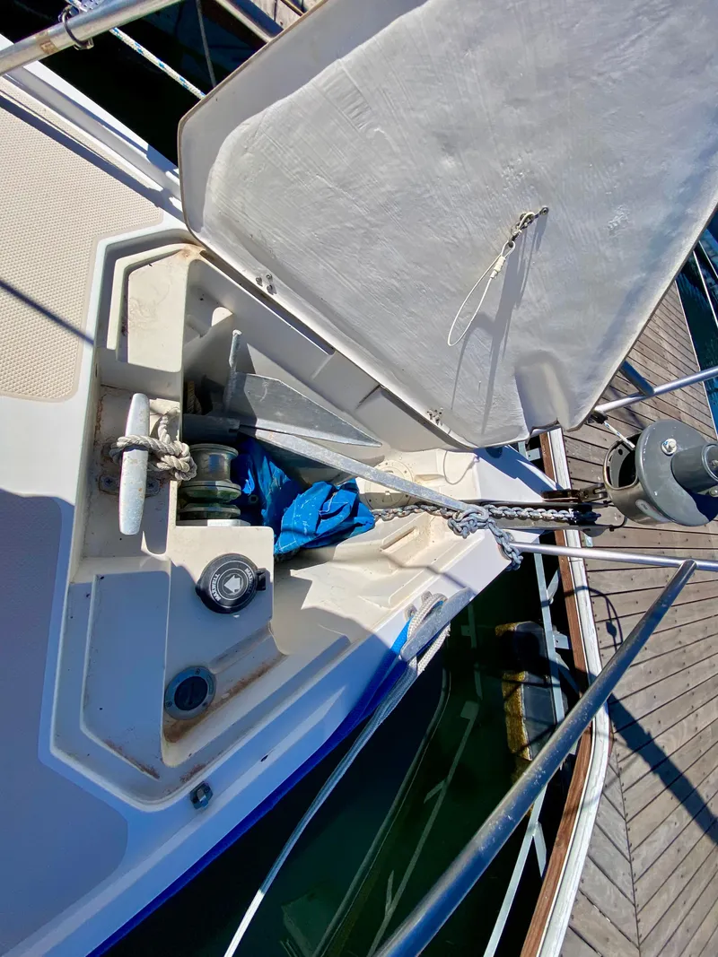 Slide: The Image of Anchor area of a 1989 Catalina 36 yacht at dock. - 37