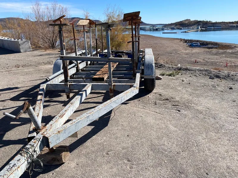 Slide: The Image of Boat trailer by lakeside, Catalina 36, 1989. - 40