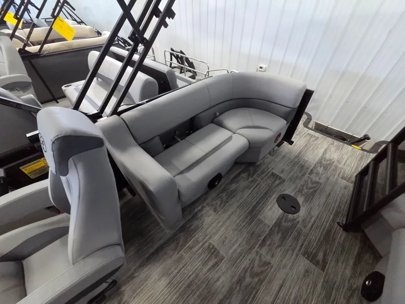 Slide: The Image of Interior of 2026 Bentley Pontoons Legacy 200 Navigator with gray seating. - 12