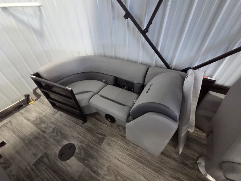 Slide: The Image of Interior of 2026 Bentley Pontoons Legacy 200 Navigator with gray seating. - 13