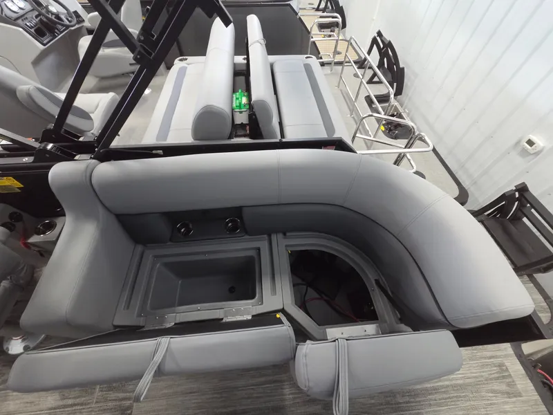 Slide: The Image of Interior of Bentley Pontoons Legacy 200 Navigator 2026 with gray seating. - 15