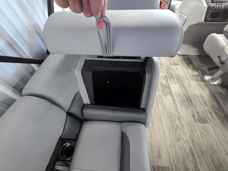 Slide: The Image of Interior of 2026 Bentley Pontoons Legacy 200 Navigator with storage compartment. - 16