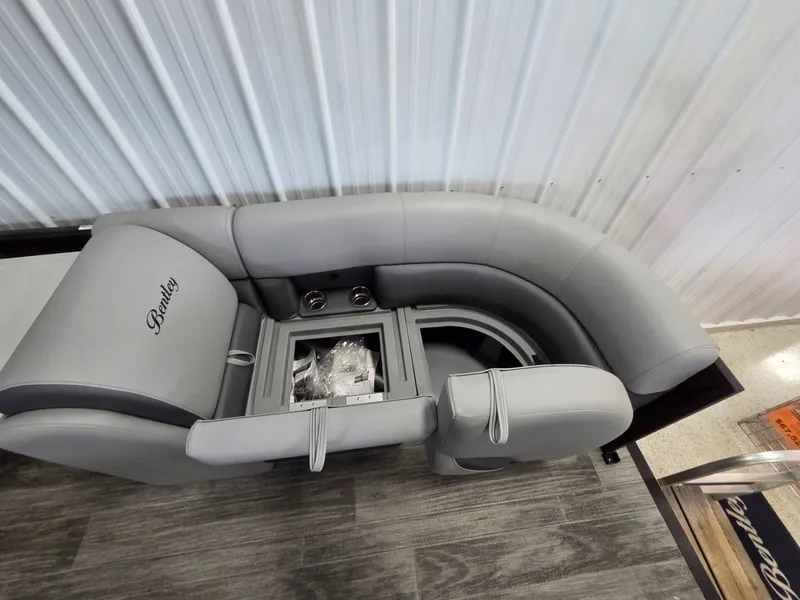 Slide: The Image of Interior of Bentley Pontoons Legacy 200 Navigator 2026 with gray seating. - 18