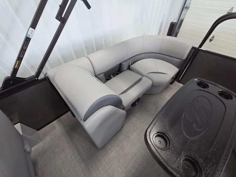 Slide: The Image of Interior of 2026 Bentley Pontoons Legacy 223 Navigator with gray seating. - 20