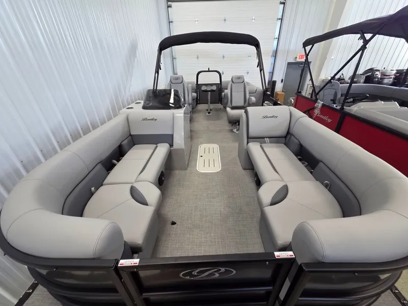 Slide: The Image of 2026 Bentley Pontoons Legacy 223 Navigator with gray seating. - 6