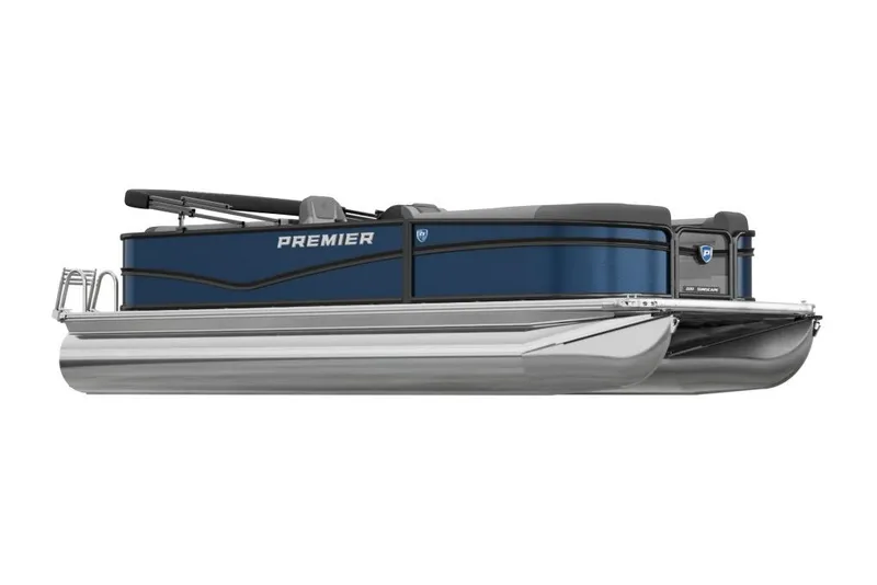 The Image of 2026 Premier Sunscape 220 pontoon boat, sleek blue design, side view. - 1
