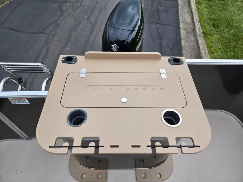 Slide: The Image of 2022 Sylvan Mirage Fish 822 Party Fish boat with fishing station and motor, top view. - 18