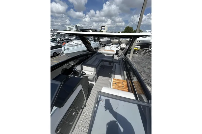 Slide: The Image of 2024 L'acqua Royale LR280 GRAN CABRIO luxury yacht interior with sleek design and spacious seating. - 31