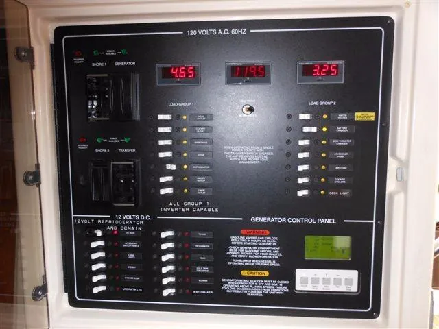 Slide: The Image of Generator control panel of Grady-White Express 360 boat, year 2007. - 15