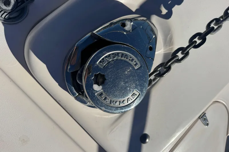 Slide: The Image of Close-up of a Lewmar winch on a 2007 Grady-White Express 360 boat. - 54