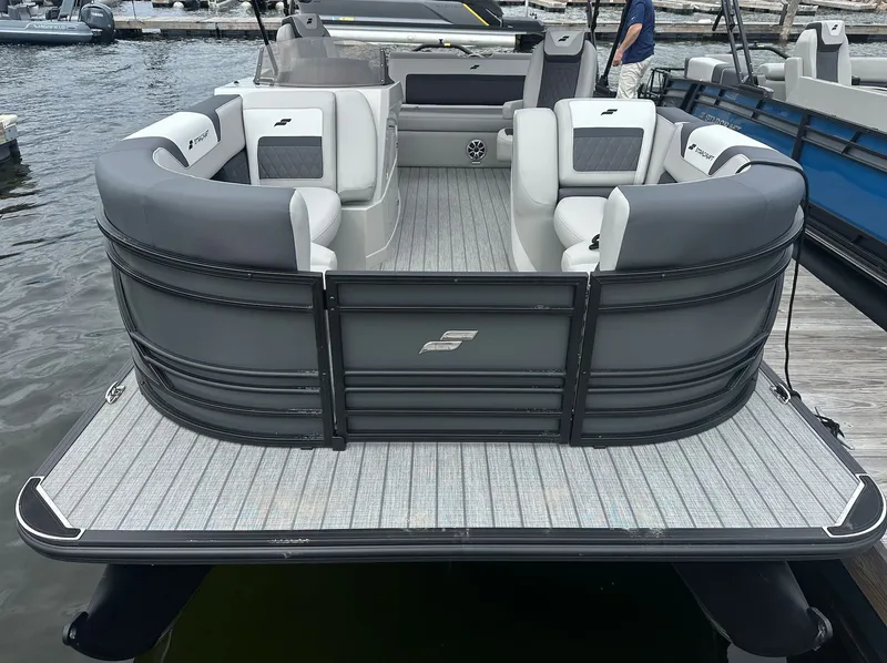 Slide: The Image of Starcraft SLS 3 R 2026 pontoon boat at dock. - 4