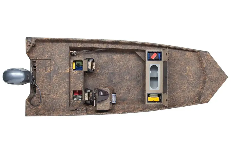 Slide: The Image of 2026 G3 Gator Tough 20 SC boat on trailer, camo design, parked outdoors. - 2