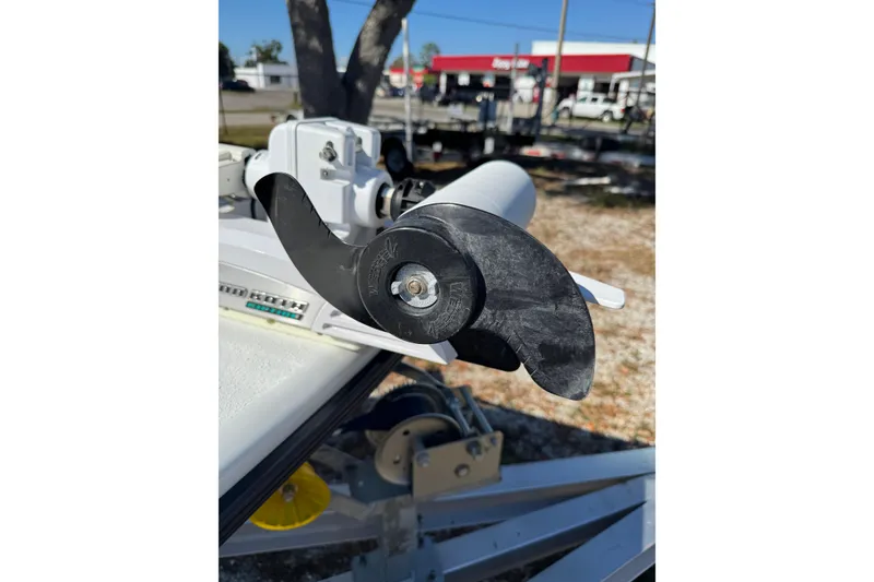 Slide: The Image of Close-up of a 2018 Yellowfin 21 Bay boat propeller on a trailer. - 10