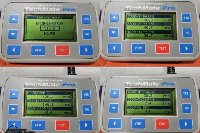 Slide: The Image of TechMate Pro displays engine hours and RPM data for 2003 Baja 25 Outlaw. - 101