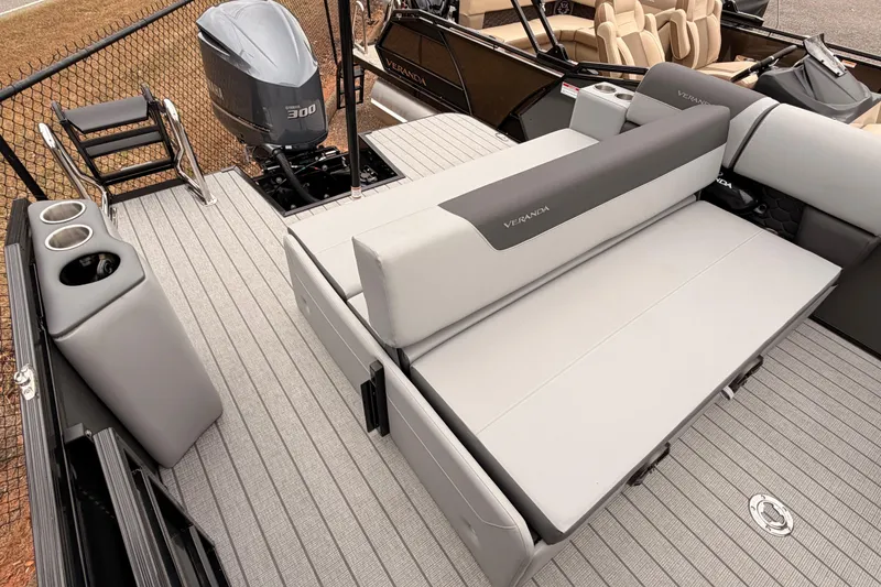 Slide: The Image of 2026 Veranda VR 235 VL pontoon boat with Yamaha 300 engine and spacious seating. - 16