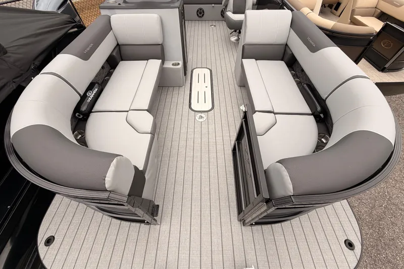 Slide: The Image of 2026 Veranda VR 235 VL pontoon boat interior with stylish seating and modern design. - 6