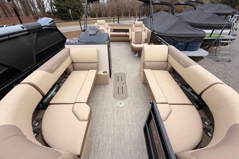 Slide: The Image of 2026 Veranda VR 235 L pontoon boat with spacious seating and modern design. - 5