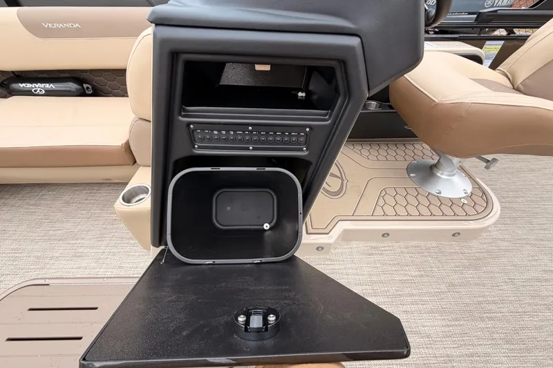 Slide: The Image of Interior of 2026 Veranda VR 235 L boat with seating and storage compartments. - 8