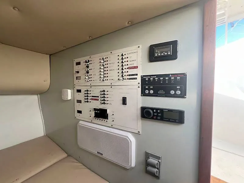 Slide: The Image of Electronics panel on a 1998 Jersey Cape 36 Express boat. - 12
