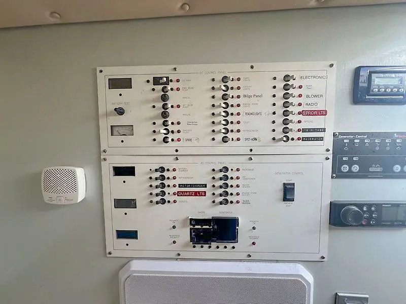 Slide: The Image of Electrical control panel of a 1998 Jersey Cape 36 Express. - 8