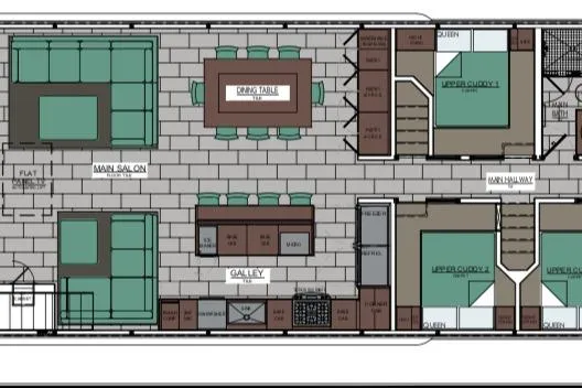 Slide: The Image of Floor plan of Adonia Artemis Trip #10, 2025, featuring main salon, galley, and sleeping quarters. - 3