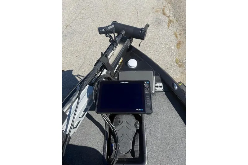 Slide: The Image of 2023 Vexus AVX1880 boat with Lowrance HDS display and Minn Kota trolling motor. - 2