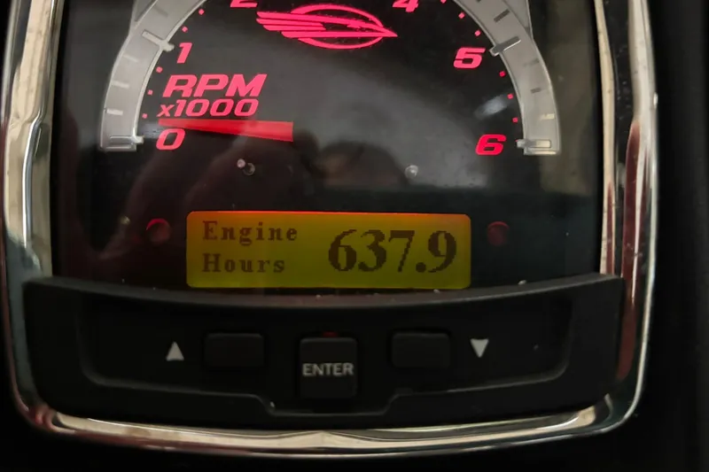 Slide: The Image of Close-up of 2016 Chaparral 287 SSX tachometer showing 637.9 engine hours. - 33