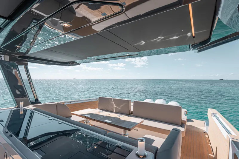 Slide: The Image of Luxurious 2026 Fjord 490 SPORT yacht interior with ocean view, sleek design, and modern amenities. - 22