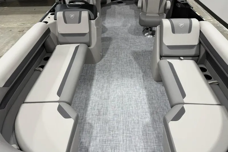 Slide: The Image of 2026 Premier 220 Sunscape RF-CL boat interior with gray seating and modern design. - 6