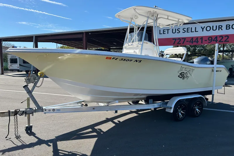 Slide: The Image of 2008 Tidewater 216 CC Adventure boat on trailer at dealership. - 5