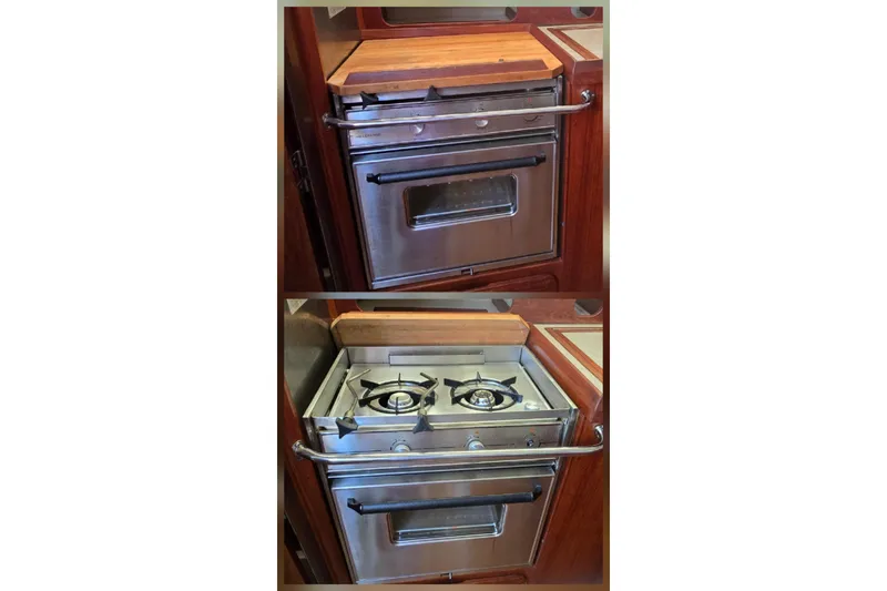 Slide: The Image of Stainless steel stove and oven in 1993 Hunter Legend 35.5 yacht kitchen. - 16