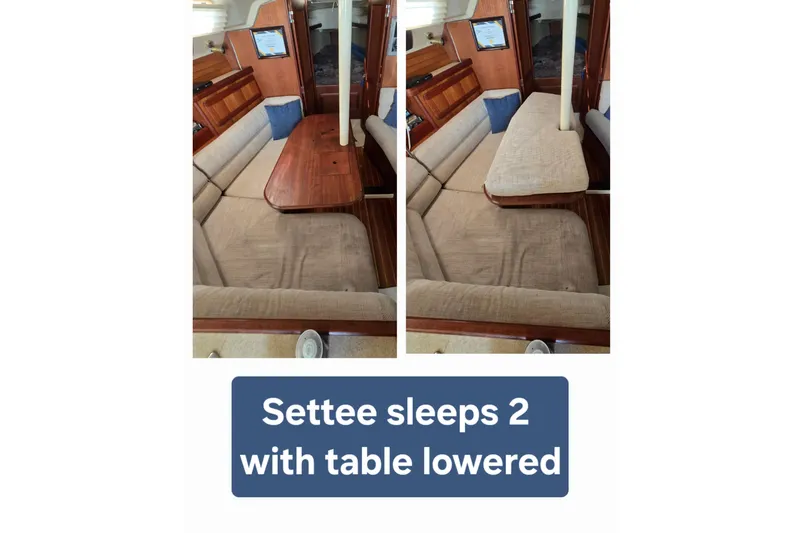 Slide: The Image of Interior of 1993 Hunter Legend 35.5 yacht with convertible settee and lowered table. - 20