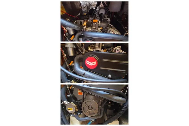 Slide: The Image of Engine of 1993 Hunter Legend 35.5 sailboat, showcasing intricate mechanical components. - 23